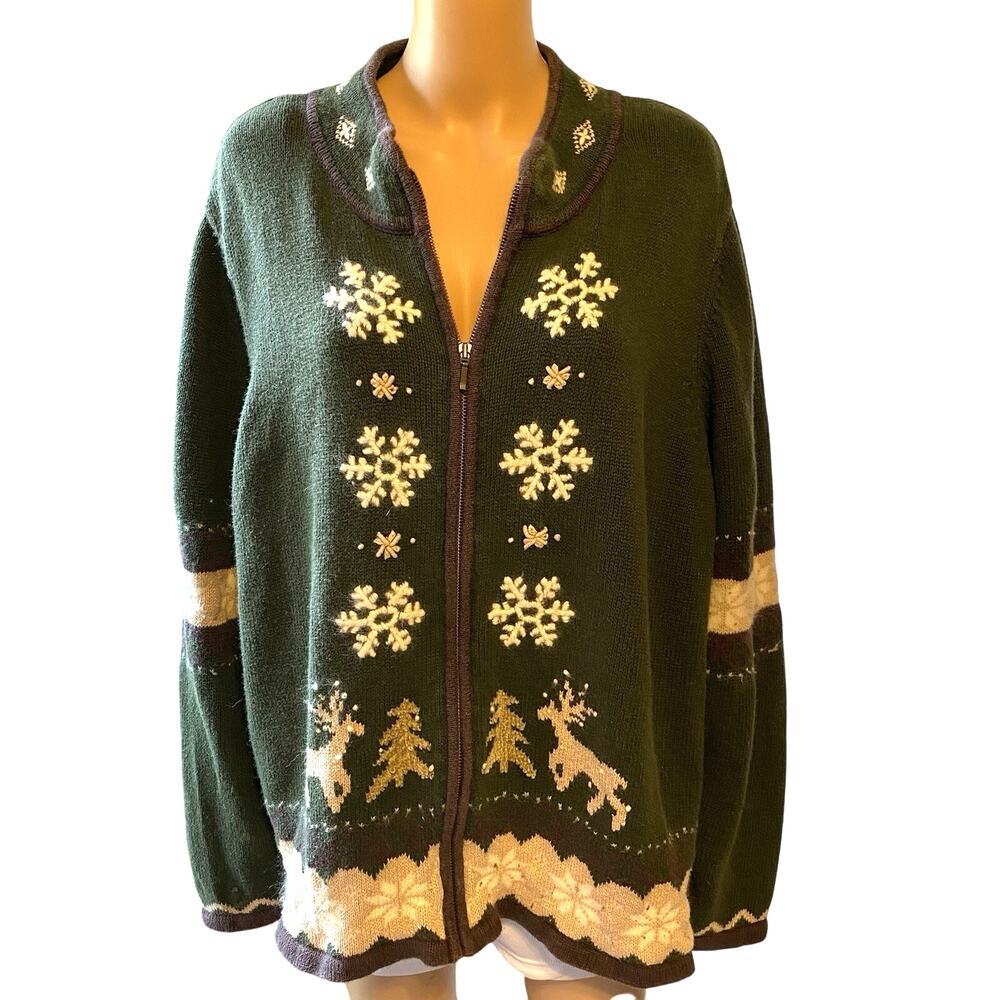 VTG Guide Series Cardigan Women 3XL FairIsle Knit Snowflake Holiday Grandmacore